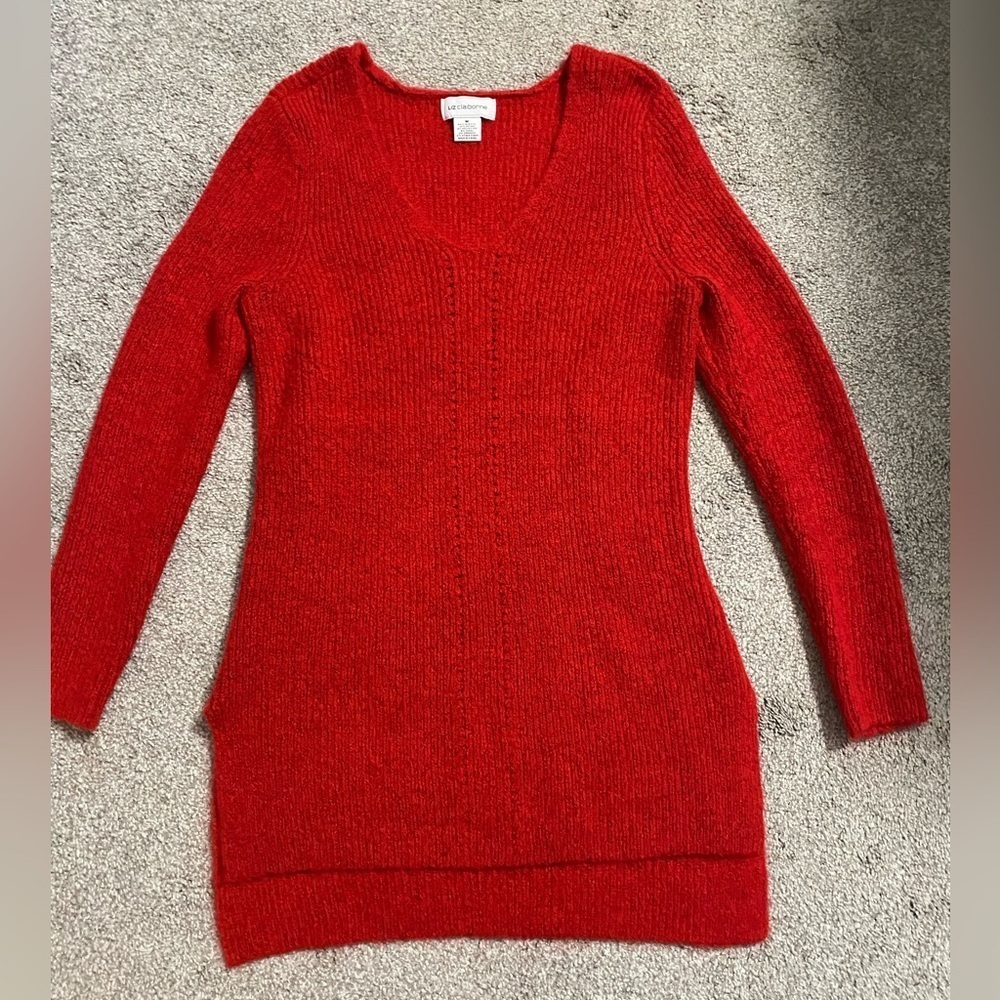 Women’s red fuzzy sweater, medium​​​​